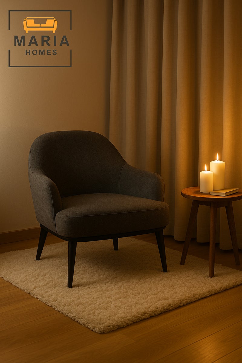 ماريا هومز كرسي بذراعين رمادي غامق - أريكة عصرية بمقعد واحد مع تنجيد من القماش وأرجل سوداء - Image 3