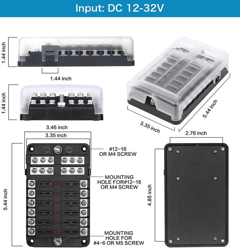 tatida 12 Way 12V Blade Fuse Block,12 Circuit ATC/ATO Fuse Box Holder with LED Indicator Waterpoof Cover for 12V/24V Automotive Truck Boat Marine RV Van Vehicle - Image 2