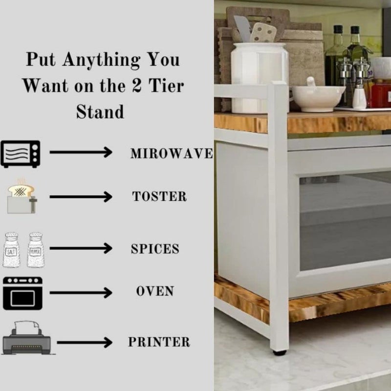 EdenSoul Durable 2 Tier Wooden Powder Coated Storage Rack Microwave Rack Shelf Kitchen Counter and Cabinet Shelf for Organize Cooking Utensils White - Image 4