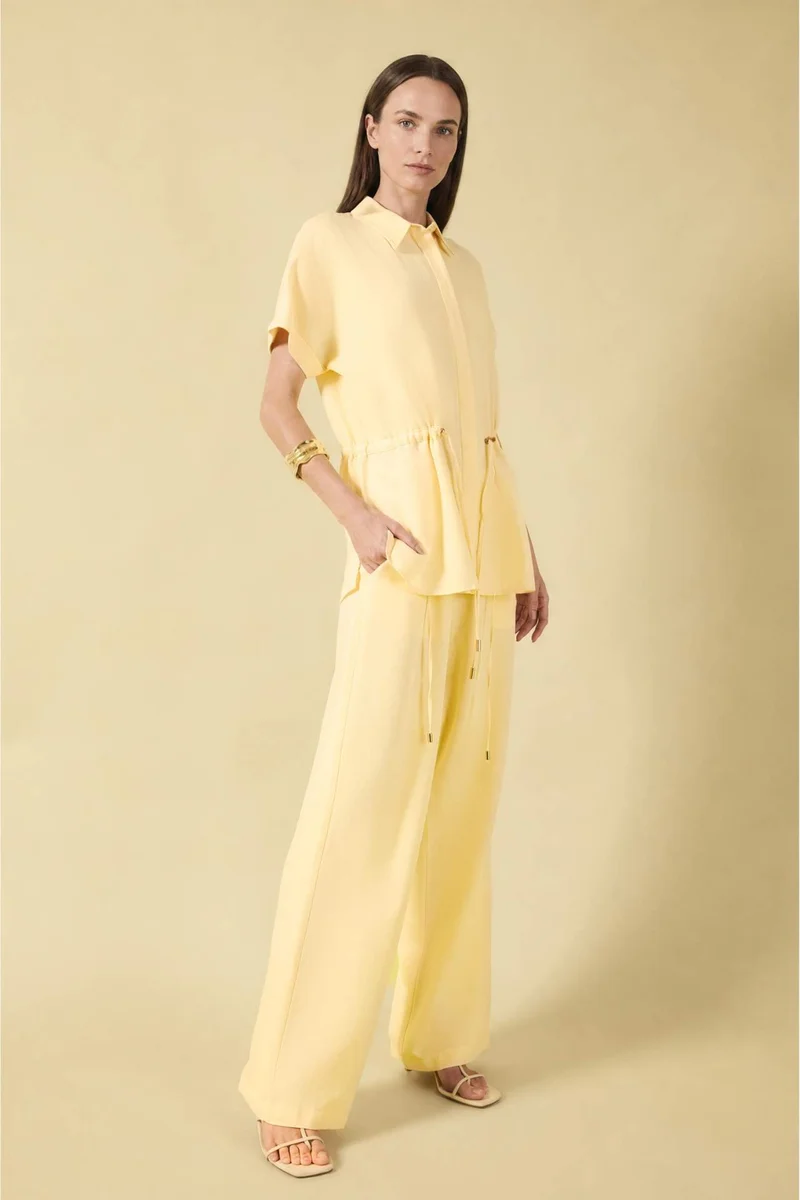 ديفاكتو Linen Blended Wide Leg Trousers