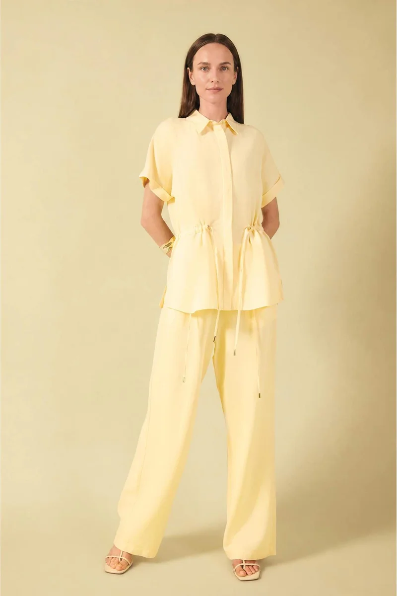ديفاكتو Linen Blended Wide Leg Trousers