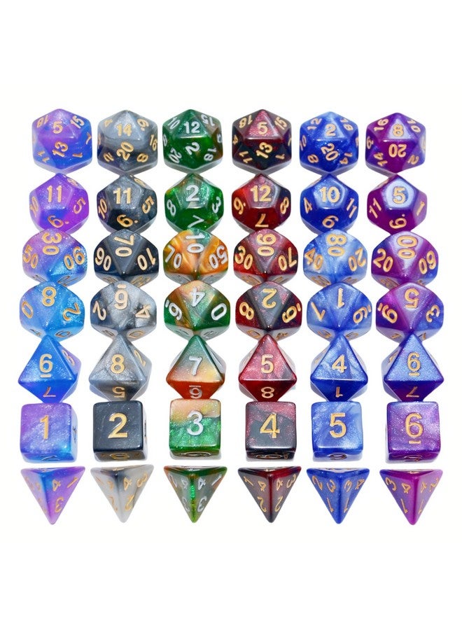 Smartdealspro SmartDealsPro 6 x 7 Sets (42 pcs) Glitter Polyhedral Dice Sets with Pouches for DND RPG MTG Dungeon and Dragons Table Board Roll Playing Games D4 D8 D10 D12 D20 (Color 2)  - Image 2