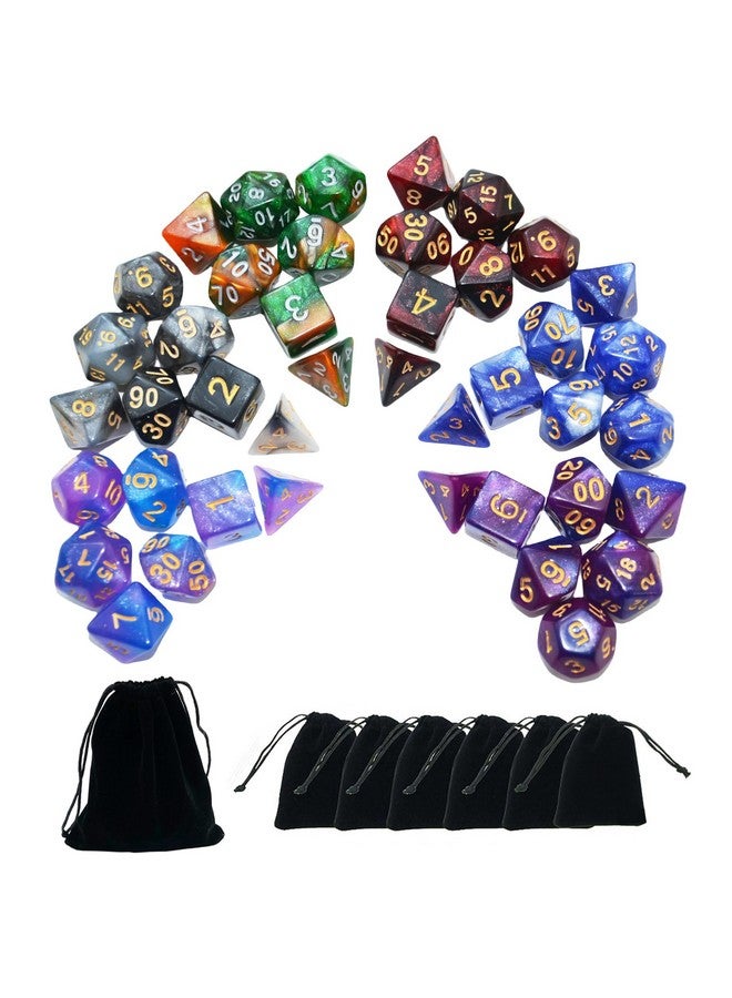 Smartdealspro SmartDealsPro 6 x 7 Sets (42 pcs) Glitter Polyhedral Dice Sets with Pouches for DND RPG MTG Dungeon and Dragons Table Board Roll Playing Games D4 D8 D10 D12 D20 (Color 2)  - Image 1