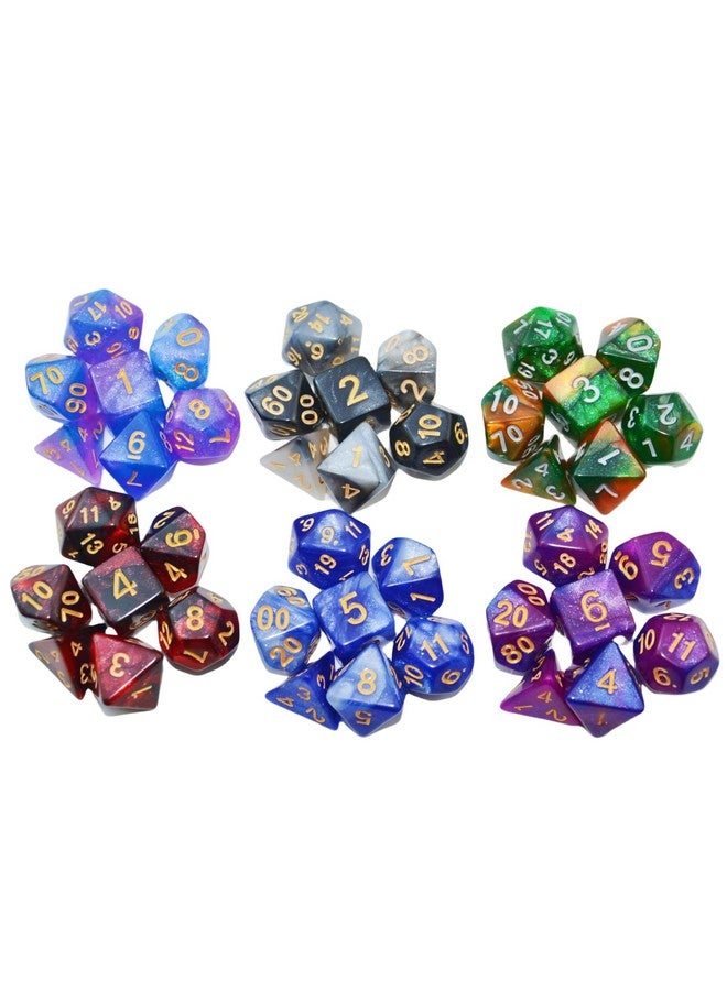 Smartdealspro SmartDealsPro 6 x 7 Sets (42 pcs) Glitter Polyhedral Dice Sets with Pouches for DND RPG MTG Dungeon and Dragons Table Board Roll Playing Games D4 D8 D10 D12 D20 (Color 2)  - Image 3
