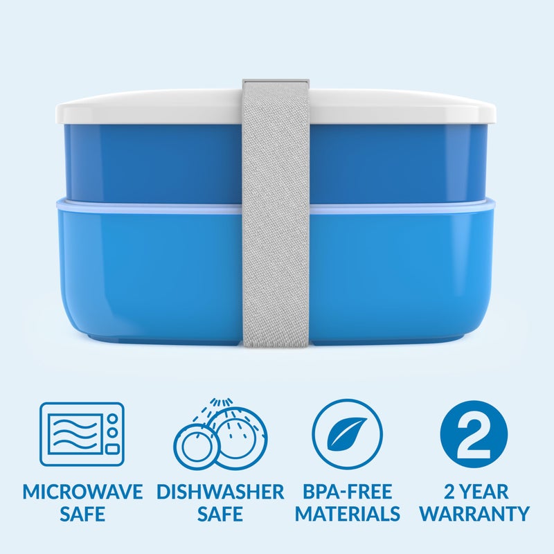 بنتجو Bentgo Classic-حاوية Bento Box البالغة All-In-One مع حاوية غداء قابلة للتكديس مع 3 أواني بلاستيكية وحزام ختم النايلون BPA (الأزرق) - Image 3