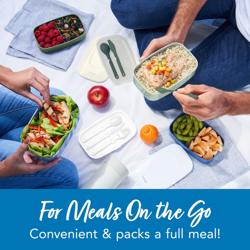 بنتجو Bentgo Classic-حاوية Bento Box البالغة All-In-One مع حاوية غداء قابلة للتكديس مع 3 أواني بلاستيكية وحزام ختم النايلون BPA (الأزرق) - Image 2