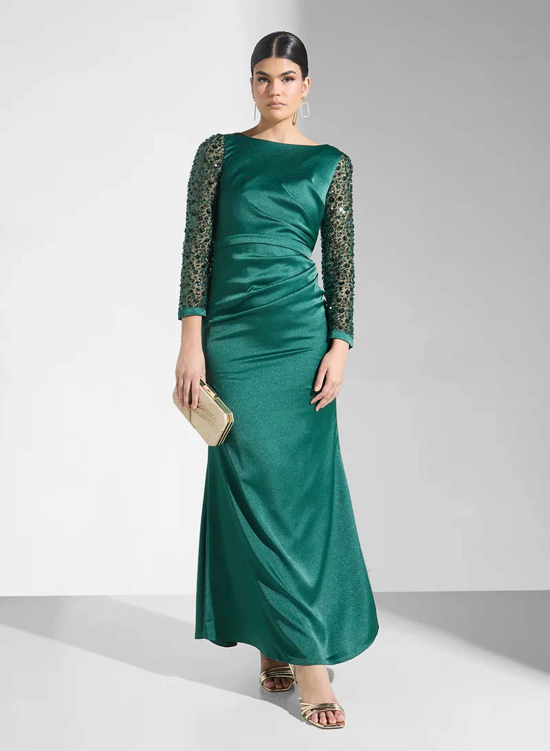 Iyra Emerald Sequin Evening Dress