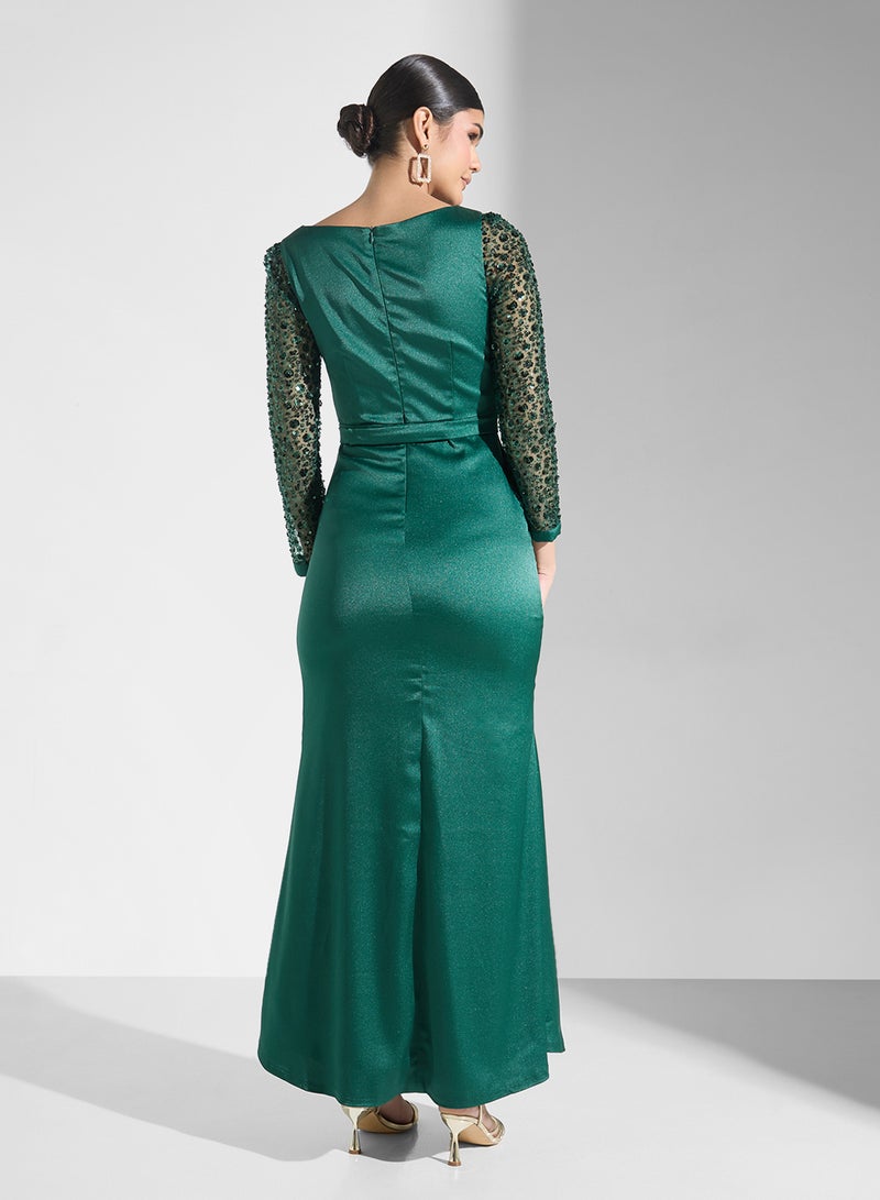 ايرا فستان سهرة بالترتر الزمردي - Image 2