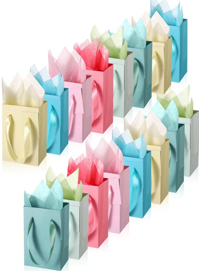 Tenare 12 Pcs Small Gift Bags Mini Paper Bags Bulk Tiny with Handle Tissue for Jewelry Gift Wrapping Happy Valentine's Day Chinese New Year Birthday Party Favor Supplies(4*2.75*4.5inch,Spring Color) - Image 1