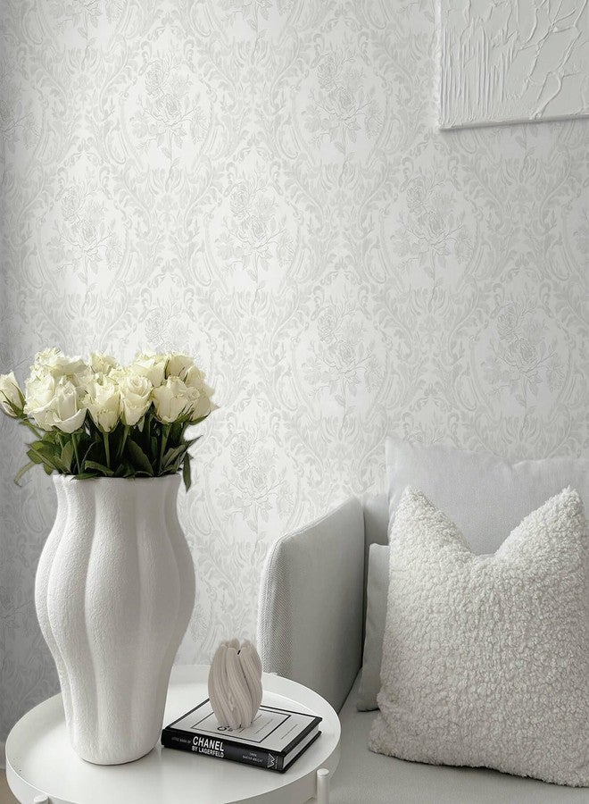 Ismoon Floral Peel and Stick Wallpaper Grey Contact Paper Boho Watercolor Damask Wallpaper Vintage Textured Removable Self Adhesive Vinyl Wall Paper Renter Friendly, 17.3 in X 32.7 ft - Image 2