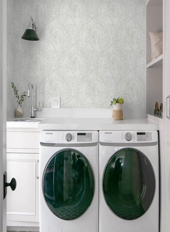Ismoon Floral Peel and Stick Wallpaper Grey Contact Paper Boho Watercolor Damask Wallpaper Vintage Textured Removable Self Adhesive Vinyl Wall Paper Renter Friendly, 17.3 in X 32.7 ft - Image 4