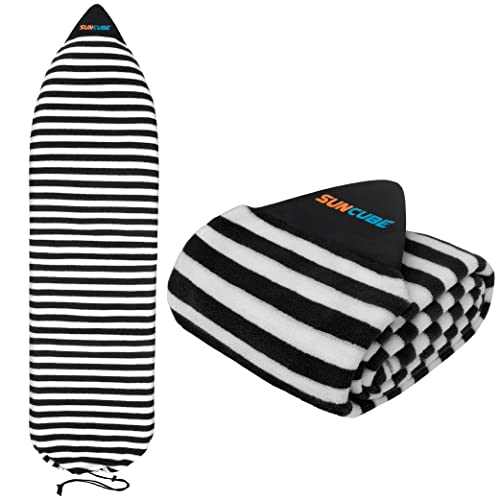 Suncube SUN CUBE Surfboard Sock Cover, Protective Surf Bag for Surfing Board, Light Stretchy Surfbag Sleeve for Shortboard, Hybrid (6'0'', Black White) - Image 1