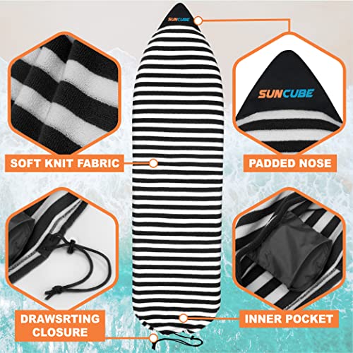 Suncube SUN CUBE Surfboard Sock Cover, Protective Surf Bag for Surfing Board, Light Stretchy Surfbag Sleeve for Shortboard, Hybrid (6'0'', Black White) - Image 2