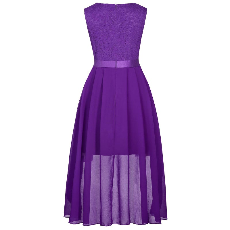 Viriber Girls Floral Lace Purple Dress Christmas Bridesmaid Vintage Formal Cocktail Party Swallowtail Swing Dresses 7-14 Years - Image 2