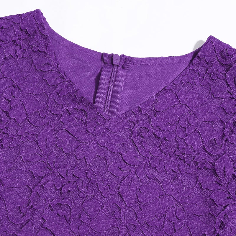 Viriber Girls Floral Lace Purple Dress Christmas Bridesmaid Vintage Formal Cocktail Party Swallowtail Swing Dresses 7-14 Years - Image 3