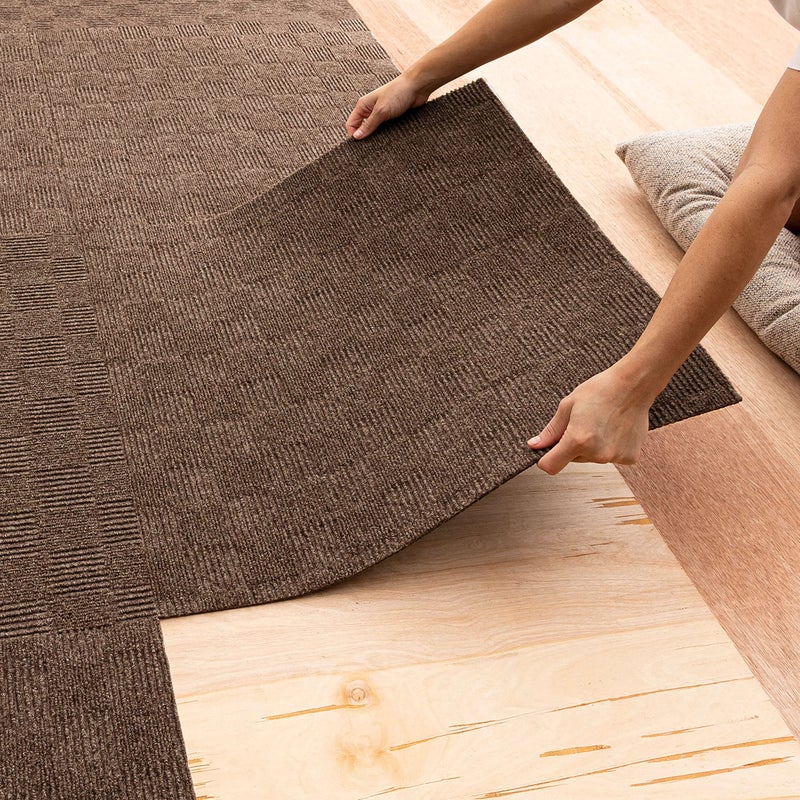 Mohawk Home 24" x 24" Indoor/Outdoor 0.25" Pile Height, Peel and Stick Carpet Tile, Brown Polyester, (15 Tiles) (60 sqft/Box) - Image 1
