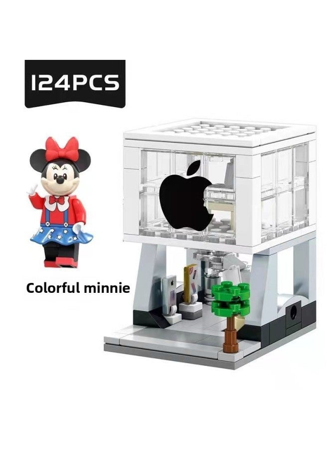 For Apple Mobile Phone Store Small Particle Building Blocks For Apple Watch Watch Watch Watch Charging Stand Doll Decoration Decoration Lights-Color:For Apple Store + Color Minnie + Light  - Image 1