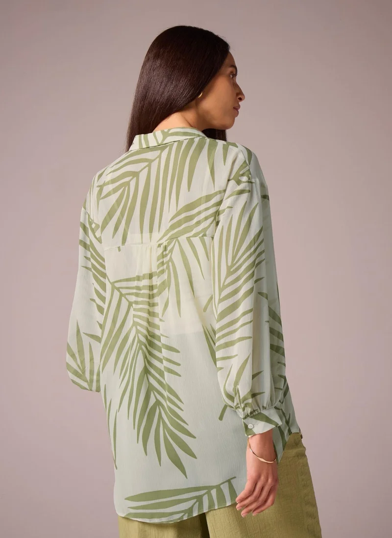 Matalan Et Vous Green Palm Leaf Blouse