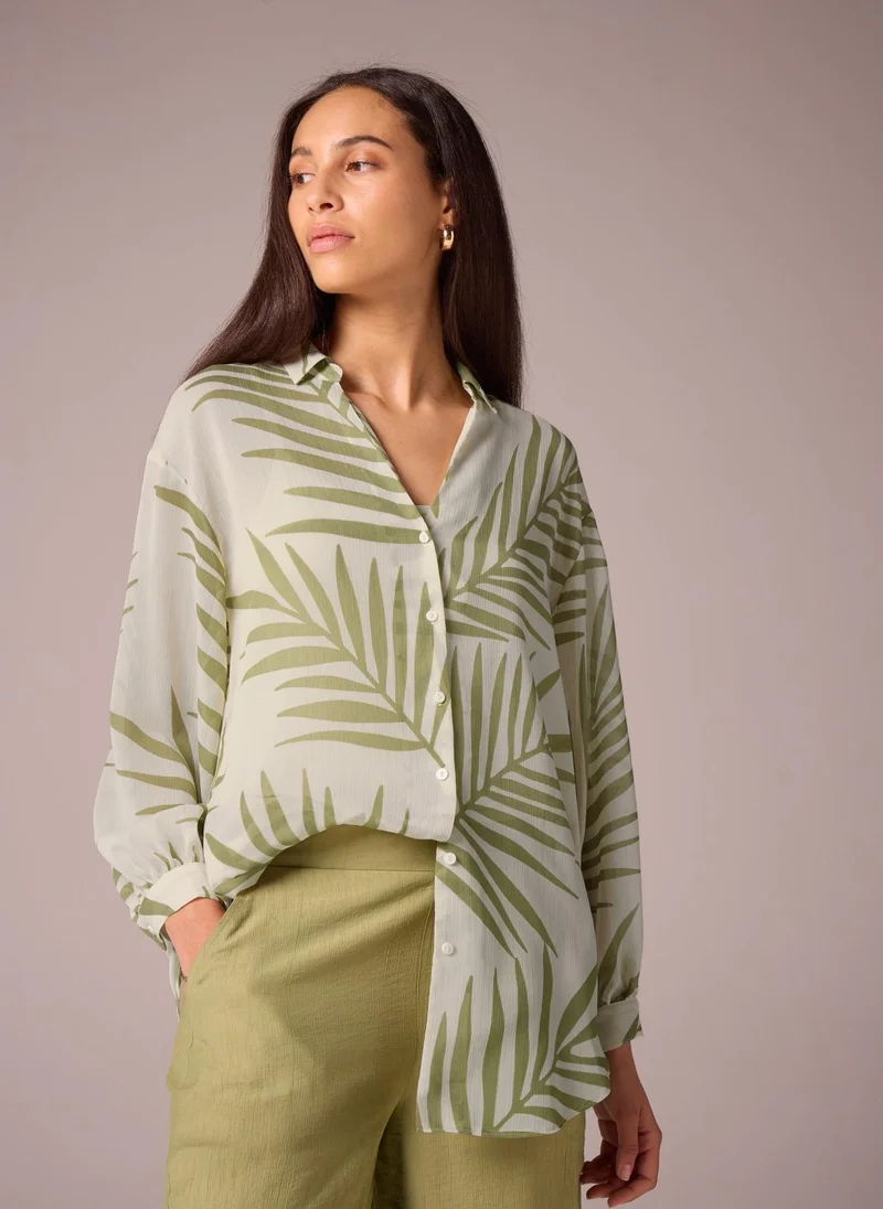 Matalan Et Vous Green Palm Leaf Blouse
