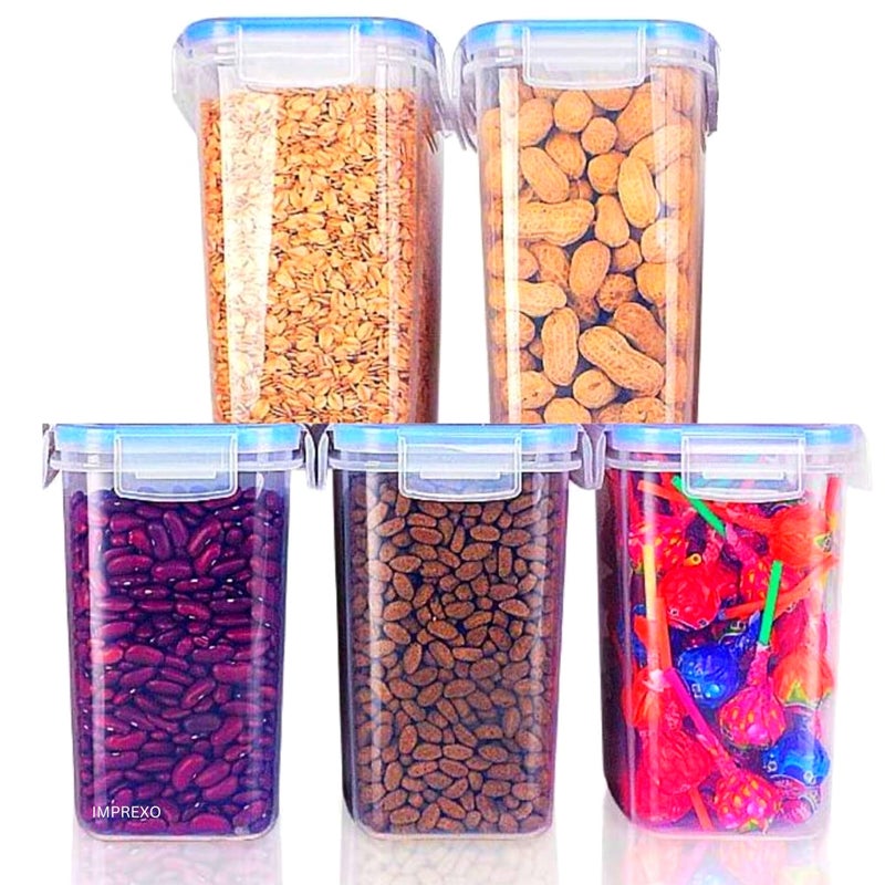 IMPREXO Air Tight Food Storage Containers Kitchen Containers For Storage Set Plastic Storage Box For Kitchen Airtight Containers Storage Jar Set For Kitchen Storage (Pack of 5, 1300 ML) - Image 3