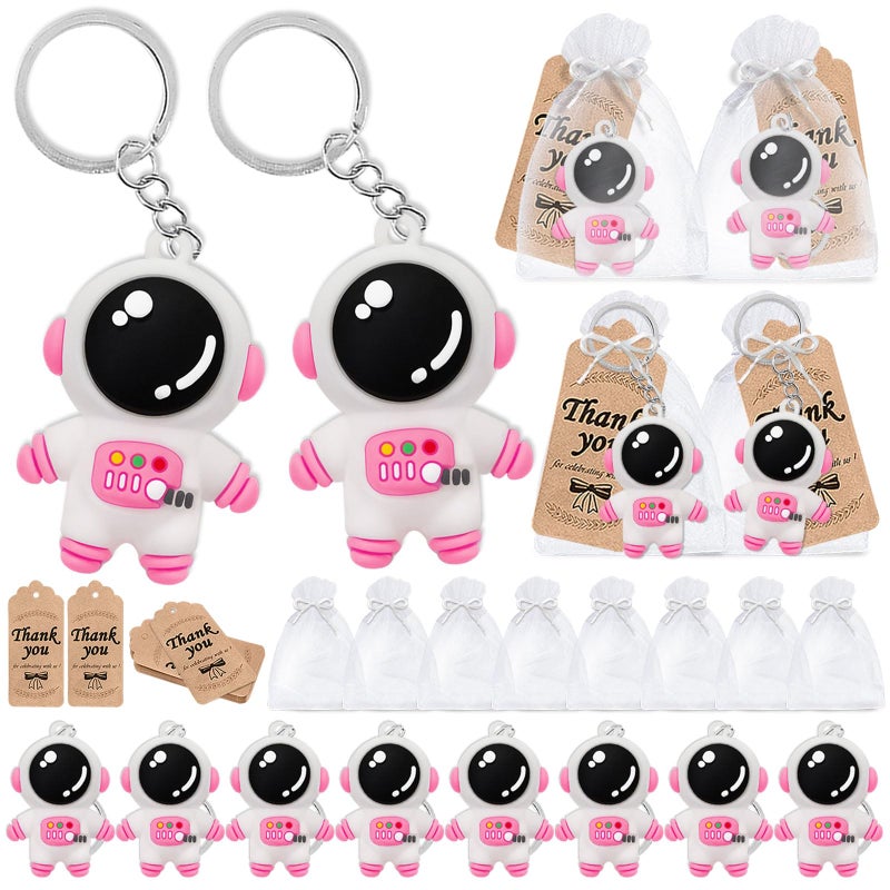 CiciBear Astronaut Party Favors 45 Pack with 15 Keychains 15 Tags 15 Bags for Outer Space Back To The Moon Solar System Themed Kids Birthday or School Classroom Reward Pink