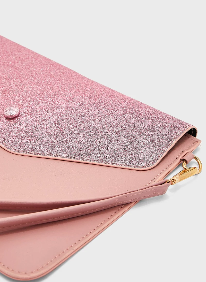 Ginger Glitter Detail Envelope Clutch Bag