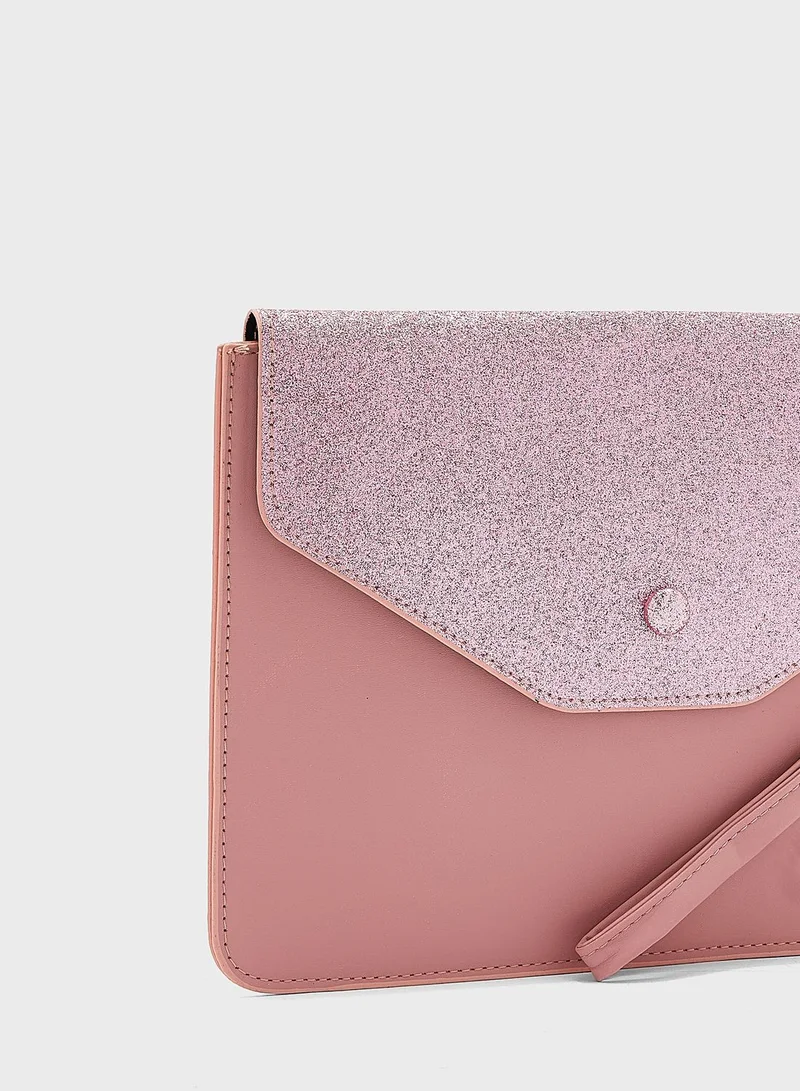 Ginger Glitter Detail Envelope Clutch Bag