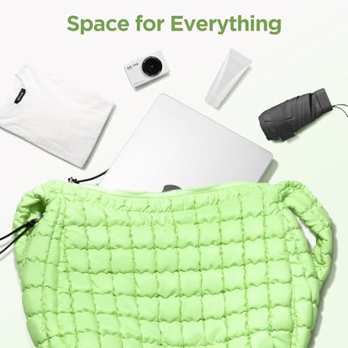 Babysun Puffer Tote Bag for Women Large Quilted Tote Bag Quilted Carryall Bag Soft Puffy Crossbody Bag Hobo Handbags Puff Purse, Green - Image 4