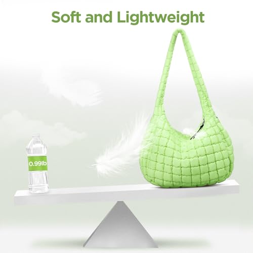 Babysun Puffer Tote Bag for Women Large Quilted Tote Bag Quilted Carryall Bag Soft Puffy Crossbody Bag Hobo Handbags Puff Purse, Green - Image 3