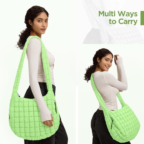 Babysun Puffer Tote Bag for Women Large Quilted Tote Bag Quilted Carryall Bag Soft Puffy Crossbody Bag Hobo Handbags Puff Purse, Green - Image 2