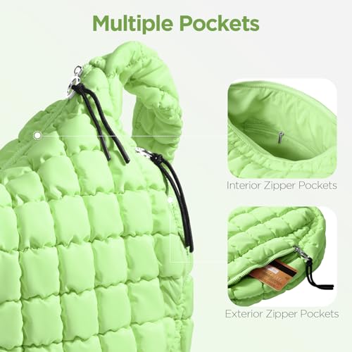 Babysun Puffer Tote Bag for Women Large Quilted Tote Bag Quilted Carryall Bag Soft Puffy Crossbody Bag Hobo Handbags Puff Purse, Green - Image 5