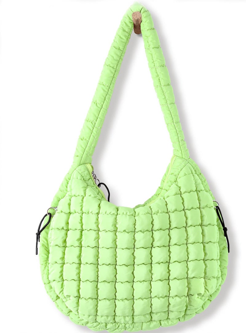 Babysun Puffer Tote Bag for Women Large Quilted Tote Bag Quilted Carryall Bag Soft Puffy Crossbody Bag Hobo Handbags Puff Purse, Green - Image 1