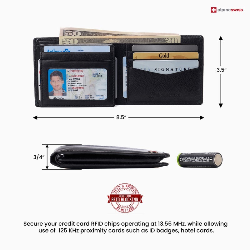 Alpine Swiss محفظة ألبيين سويس للرجال من الجلد الطبيعي، نحيفة وقابلة للطي، سوداء، مقاس واحد - Image 5