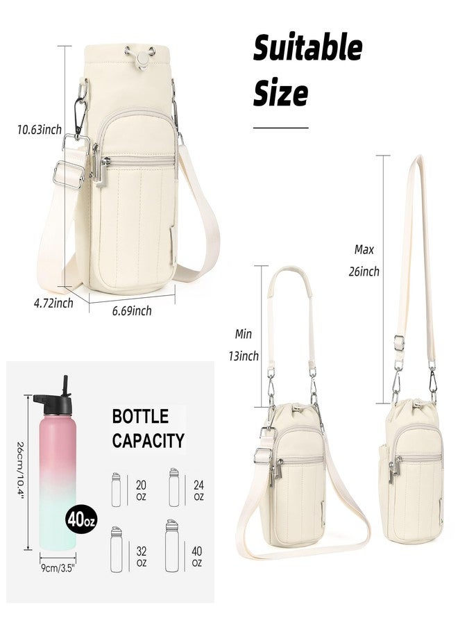 Rueesh Women Water Bottle Holder Bag with Adjustable Strap, Insulated Water Bottle Carrier RFID Crossbody Sling Bag for Hiking Walking Gym Travel,Beige - Image 4