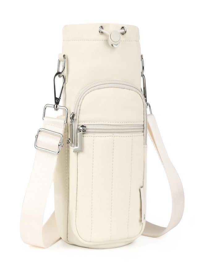 Rueesh Women Water Bottle Holder Bag with Adjustable Strap, Insulated Water Bottle Carrier RFID Crossbody Sling Bag for Hiking Walking Gym Travel,Beige - Image 1