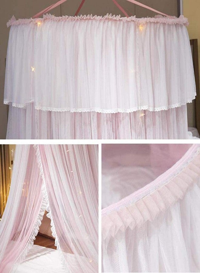 VETHIN Bed Canopy Princess for Girls,Bed Canopy Curtain Double Layer Sheer Mesh Dome Bed Curtain- Round Lace Princess Mosquito Net Tent for Twin Full Queen King Bed(Pink/White) - Image 3
