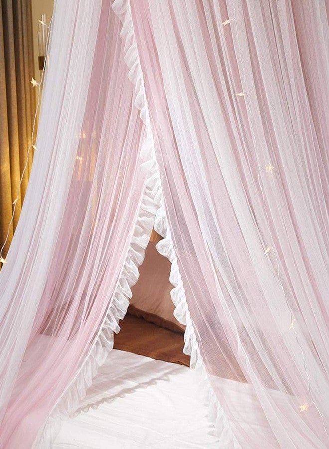 VETHIN Bed Canopy Princess for Girls,Bed Canopy Curtain Double Layer Sheer Mesh Dome Bed Curtain- Round Lace Princess Mosquito Net Tent for Twin Full Queen King Bed(Pink/White) - Image 4