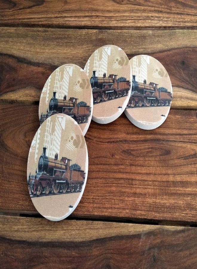 SANDSTERS Natural Sandstone Antique Train Printed Absorbent Beverage Coasters Set of 4Pcs - Image 2
