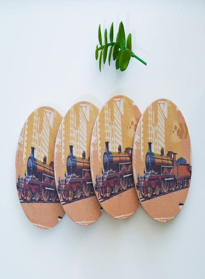 SANDSTERS Natural Sandstone Antique Train Printed Absorbent Beverage Coasters Set of 4Pcs - Image 1