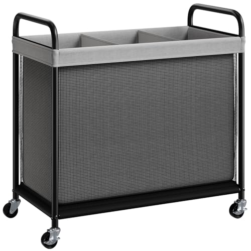 ELYKEN Laundry Hamper 3 Section, 120L Rolling Laundry Sorter with Removable Liner Bag, Laundry Basket with Wheels, Steel Frame with Metal Handle, Clothes Hamper Cart for Laundry Room & Bedroom - Image 1