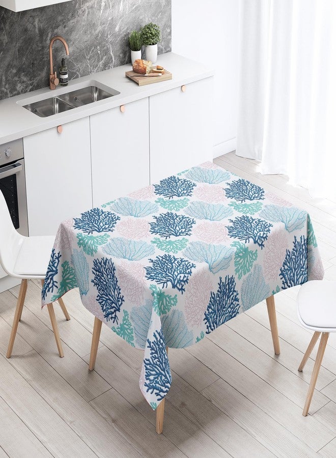 weesire Outdoor Coastal Nautical Rectangle Tablecloth Coral Print Table Cloth Ocean Themed Beach Decorative Waterproof Wipeable Table Covers for Dining Room Kitchen Living Room, 60x84 Inches, Navy/Blue/Teal/ - Image 4
