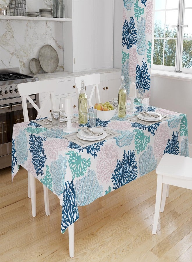 weesire Outdoor Coastal Nautical Rectangle Tablecloth Coral Print Table Cloth Ocean Themed Beach Decorative Waterproof Wipeable Table Covers for Dining Room Kitchen Living Room, 60x84 Inches, Navy/Blue/Teal/ - Image 2