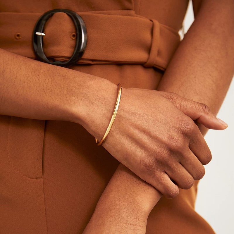 Kainier 3mm 14K Gold Plated Bracelet Stainless Steel Glossy Stackable Thin Round Bangle Bracelet for Women Solid Plain Polished Bracelet Best Gifts for Love - Image 5