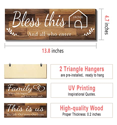 Joyhawk 4 Pieces Home Wall Signs, THIS IS US/TOGETHER/BLESS THIS HOME/FAMILY Wall Decor For Living Room Bedroom, Rustic Wooden Farmhouse Wall Art , 4.7 x 13.8 Inch(Brown) - Image 4