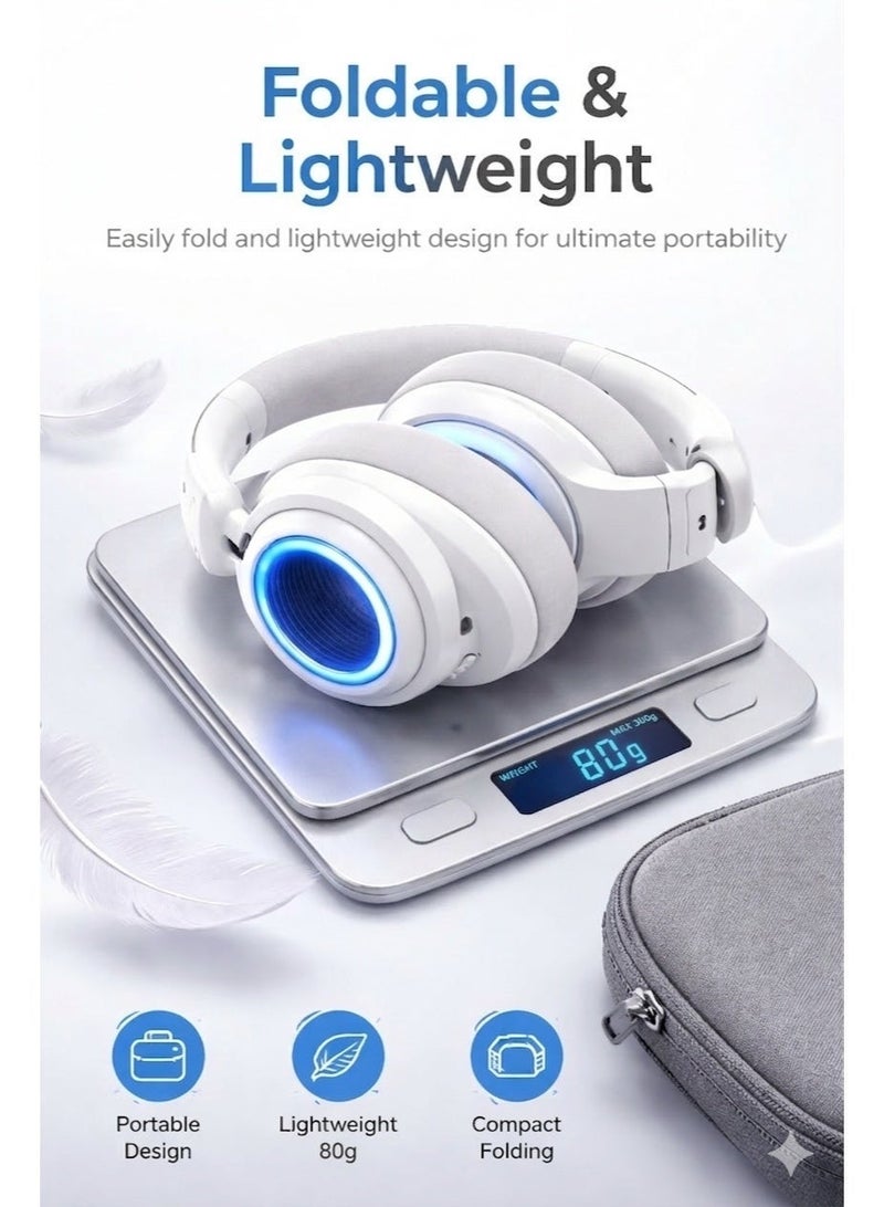 LDNIO سماعات رأس بلوتوث لاسلكية مع إلغاء الضوضاء النشط، إضاءة RGB، تصل إلى 130 ساعة من وقت التشغيل، بلوتوث v5.4 - Image 5