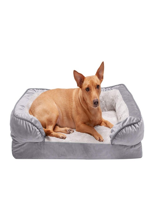 Furhaven Orthopedic Dog Bed for Medium/Small Dogs w/ Removable Bolsters & Washable Cover, For Dogs Up to 35 lbs - Plush & Velvet Waves Perfect Comfort Sofa - Granite Gray, Medium - Image 1