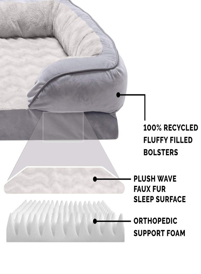 Furhaven Orthopedic Dog Bed for Medium/Small Dogs w/ Removable Bolsters & Washable Cover, For Dogs Up to 35 lbs - Plush & Velvet Waves Perfect Comfort Sofa - Granite Gray, Medium - Image 4