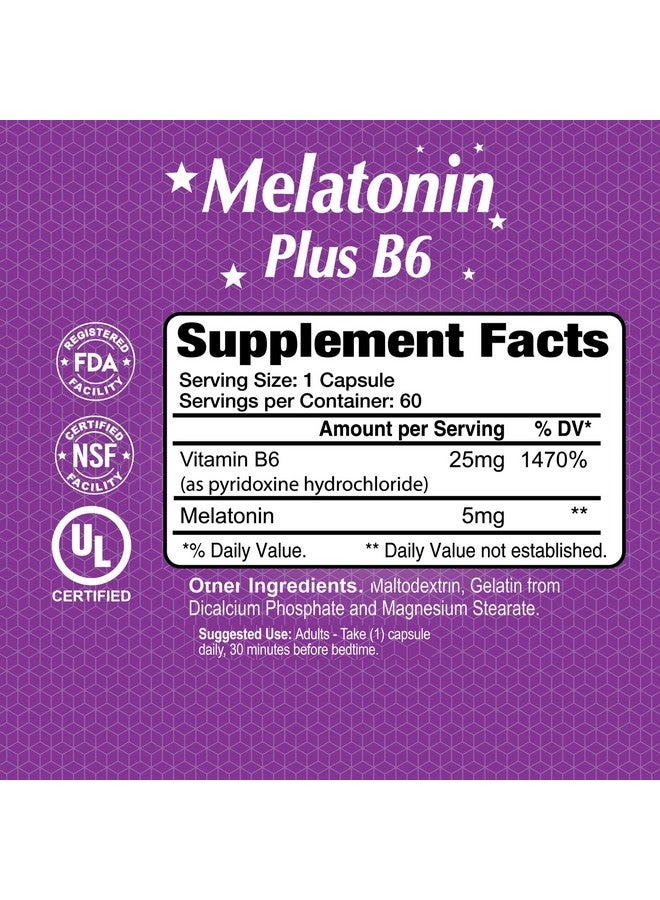 alfa vitamins ALFA VITAMINS Melatonin Plus B-6 Supplement with 5MG Sleep Cycle Regulator - Cardiovascular Health - Immune System - 60 Capsules  - Image 2