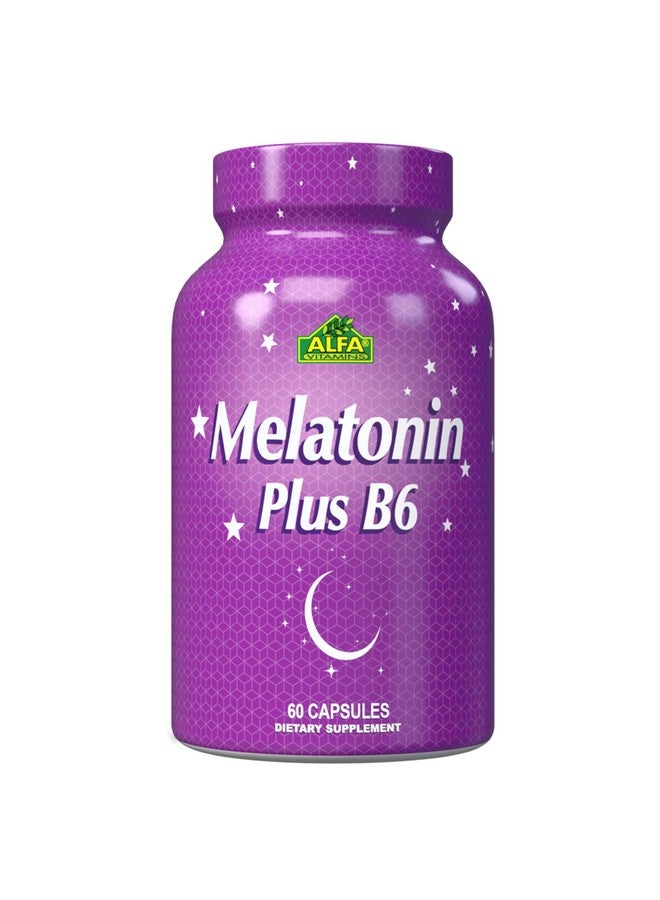 alfa vitamins ALFA VITAMINS Melatonin Plus B-6 Supplement with 5MG Sleep Cycle Regulator - Cardiovascular Health - Immune System - 60 Capsules  - Image 1