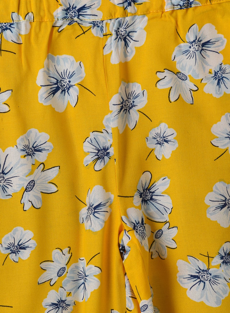 Jelliene Girls Yellow Floral Printed Viscose Pants  - Image 1